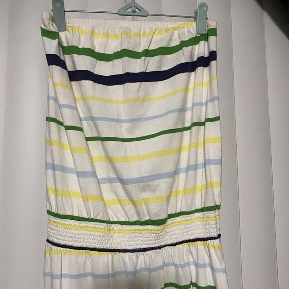 OldNavy green/yellow/blue striped strapless Maxi - Picture 5 of 5